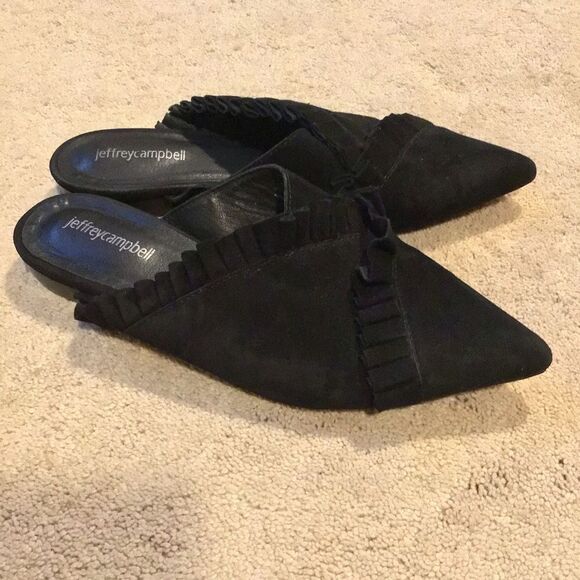 Jeffrey Campbell Black Ruffled Suede Mules - Picture 1 of 5